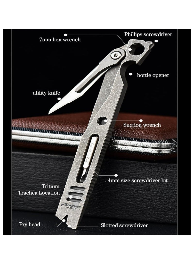 EDC Pry Bar Multitool, Titanium Edc Prybar Tool, Pocket Pry Bar Keychain, Multitool Bottle Opener, Box Cutter Screwdriver Outdoor Camping Utility Knife Emergency Tool  - Image 2