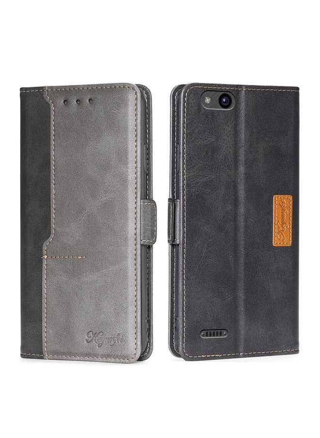 HuHa Case Cover For ZTE Tempo X/Vantage/Z839/N9137 Contrast Color Side Buckle Leather Phone Case(Black + Grey) 