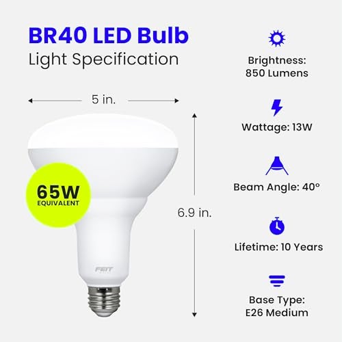 Feit Electric LED BR40 Bulbs, Dimmable, 65W Equivalent, 10 Year Life, 850 Lumens, E26 Base, 2700k Soft White, Flood Lights, Recessed Can Light Bulbs, Damp Rated, UL Listed, 2 Pack, BR40DM/10KLED/2 - Image 2