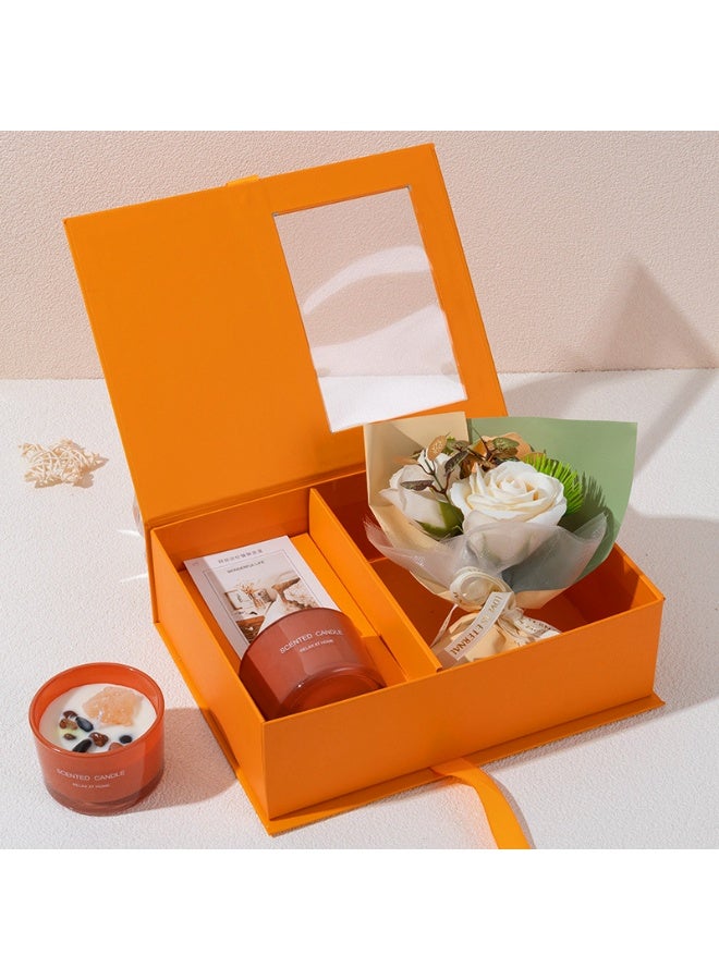 MileMelo Soap Flower Aromatherapy Gift Set Lover Gift Eternal Rose Dried Flower Gift Box Souvenir Flower Bouquet Gift Box Orange - Image 4