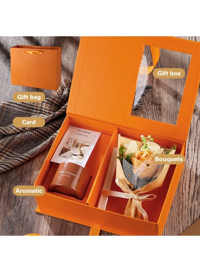 MileMelo Soap Flower Aromatherapy Gift Set Lover Gift Eternal Rose Dried Flower Gift Box Souvenir Flower Bouquet Gift Box Orange - Image 3
