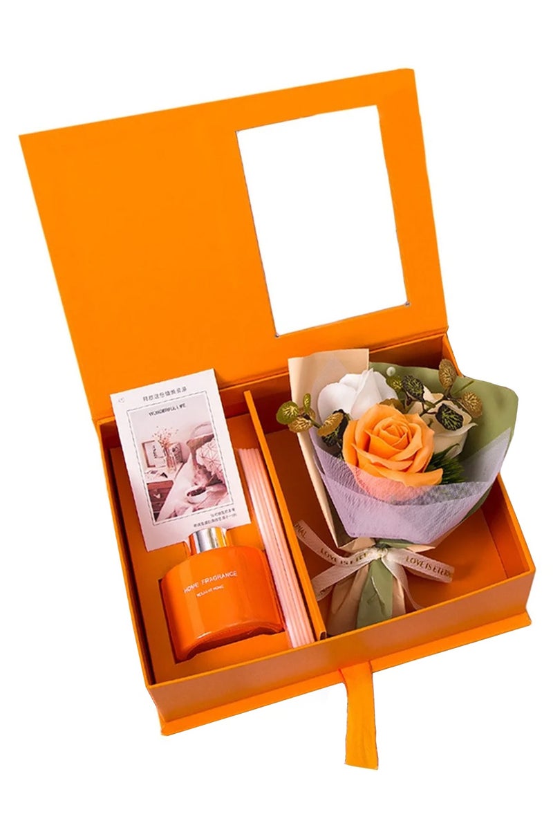 MileMelo Soap Flower Aromatherapy Gift Set Lover Gift Eternal Rose Dried Flower Gift Box Souvenir Flower Bouquet Gift Box Orange - Image 1