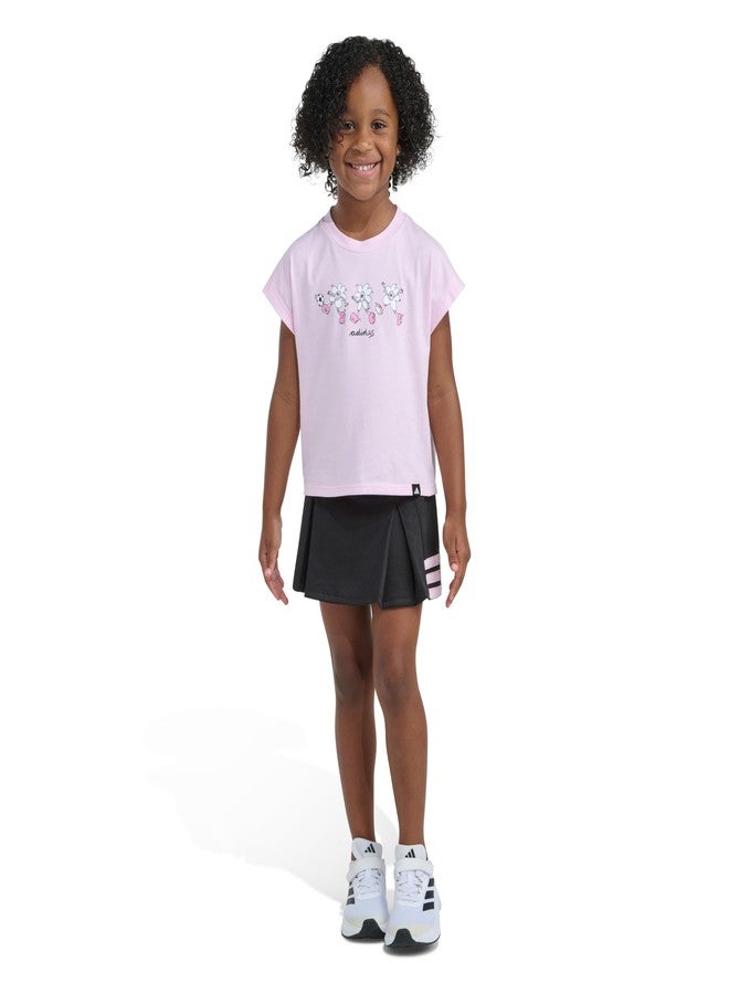 adidas Baby Girls 2-Piece Box Tee & Pleated Skort Set Pink/Black 18M - Image 1
