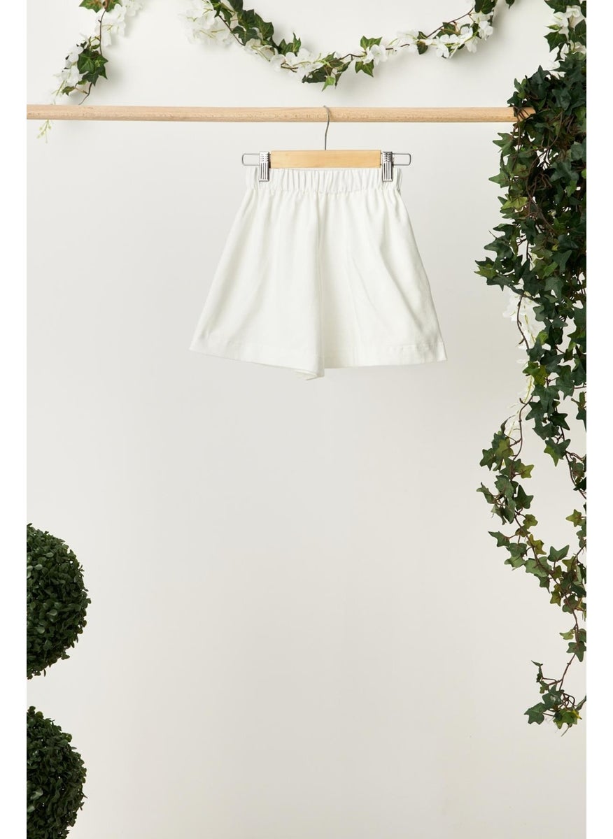 Babygiz White Girls' Elastic Waist Pocket Soft Comfortable Lightweight 100% Cotton Combed Cotton Shorts  - Image 1