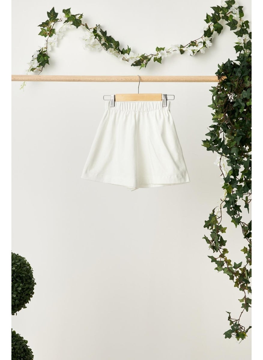 Babygiz White Girls' Elastic Waist Pocket Soft Comfortable Lightweight 100% Cotton Combed Cotton Shorts  - Image 2