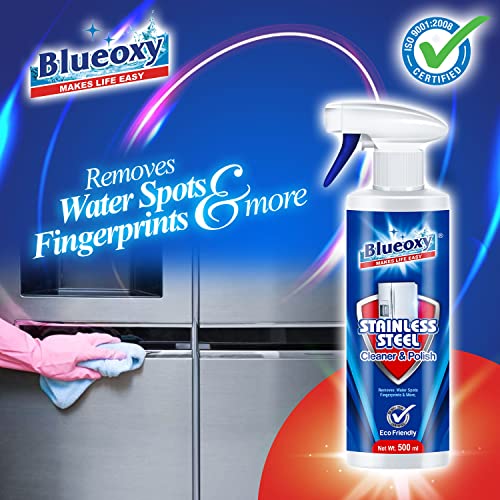 BLUEOXY Stainless Steel Cleaner and Polish | Stainless Steel Magic | Removes Fingerprints | Water Marks and Grease from Appliances Refrigerators | Ecological Formulation | 500 ML | RTU Spray | QTY 2 - Image 4