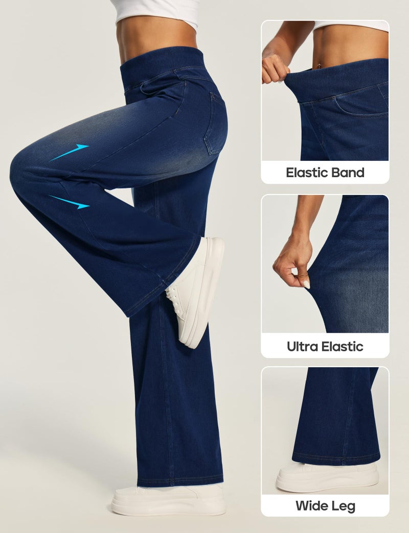 Heathyoga Wide Leg Jeans Woman High Waist Pull On Baggy Jeans for Women Stretchy Jean Pants Straight Leg Denim Pants Petite - Image 3