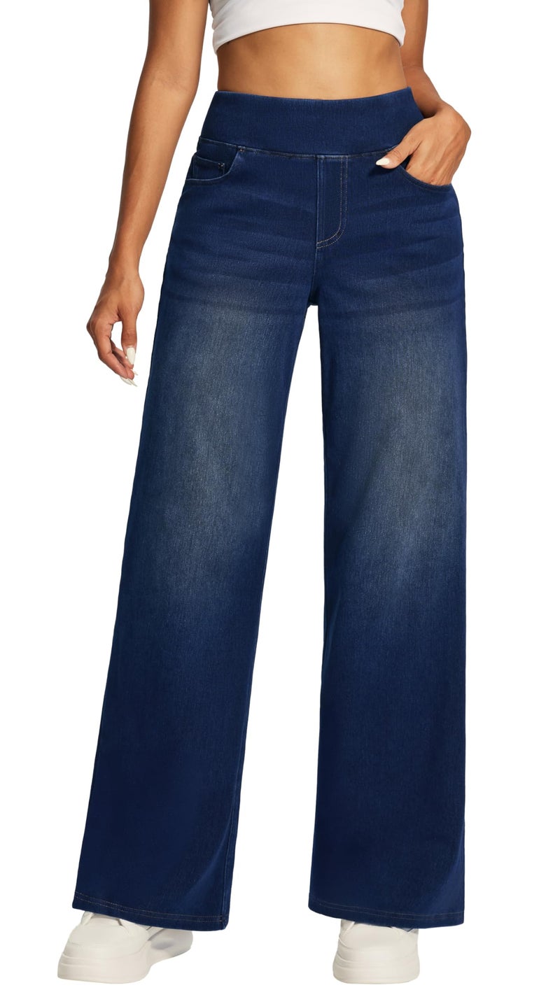 Heathyoga Wide Leg Jeans Woman High Waist Pull On Baggy Jeans for Women Stretchy Jean Pants Straight Leg Denim Pants Petite - Image 1