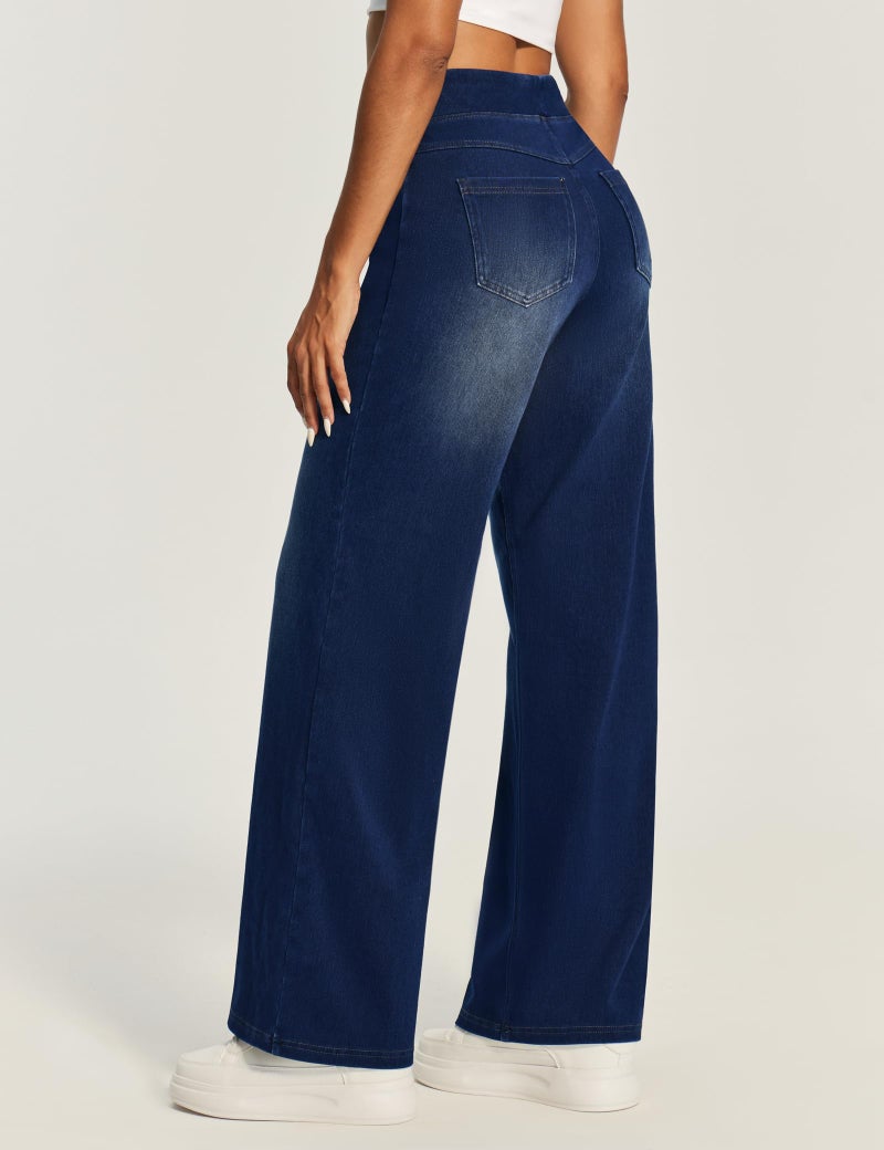 Heathyoga Wide Leg Jeans Woman High Waist Pull On Baggy Jeans for Women Stretchy Jean Pants Straight Leg Denim Pants Petite - Image 2