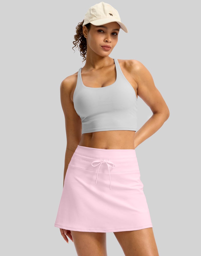 Soothfeel Tennis Skirts for Women High Waisted Golf Skirt Pickleball Running Casual Athletic Skorts for Woman with Pockets, Pink, M - Image 2