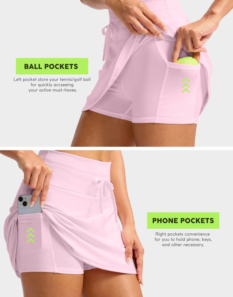 Soothfeel Tennis Skirts for Women High Waisted Golf Skirt Pickleball Running Casual Athletic Skorts for Woman with Pockets, Pink, M - Image 4