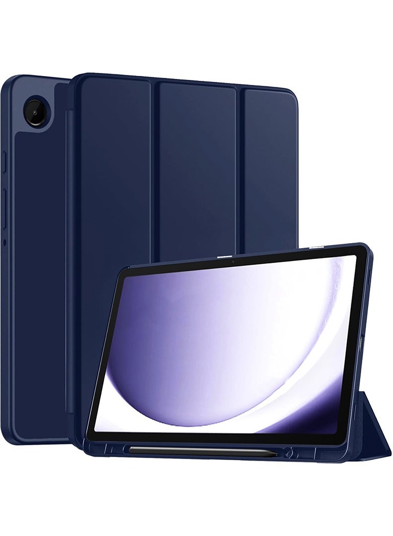 ثيودور جراب متوافق مع سامسونج جالاكسي تاب A11 بلس 2025/ A9 بلس 2023 مقاس 11 بوصة، جراب ذكي مع حامل قلم، جراب ثلاثي الطي رفيع مع ظهر من مادة TPU الناعمة، غطاء تشغيل/إيقاف تلقائي - أزرق داكن - Image 1