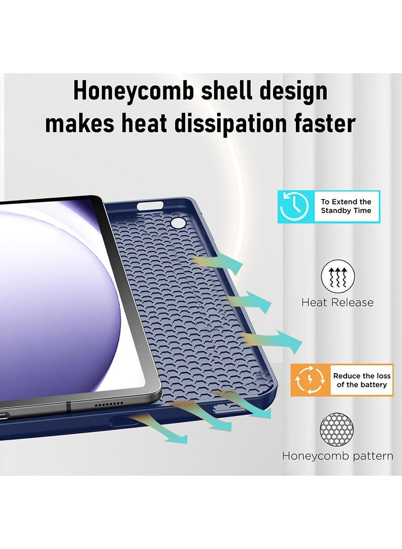 Theodor Case For Samsung Galaxy Tab A9+ / A11+ 11 Inch Case – Slim Trifold Smart Cover with Pencil Holder, Soft TPU Back, Auto Wake Sleep, Shockproof Protective Case – Navy - Image 4