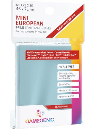Prime Board Game Sleeves ; Pack Of 50 Extraclear Sleeves ;46 By 71 Mm Card Sleeves Optimized For Use With Mini European Card Games ; Premium Card Protection ; Ffg Ruby Color Code ; Made By Gamegenic - pzsku/ZC3108FAE4E64E5A0FE77Z/45/_/1698062487/40c9c7b2-0688-4b98-a755-1fd0ce49307c