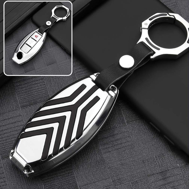 SANRILY 1Pcs 2345 Buttons Metal Key Fob Cover for Nissan Altima Murano Maxima Rogue Keyless Entry Smart Key Case for Infiniti QX60 Q60 QX80 Q50Black
