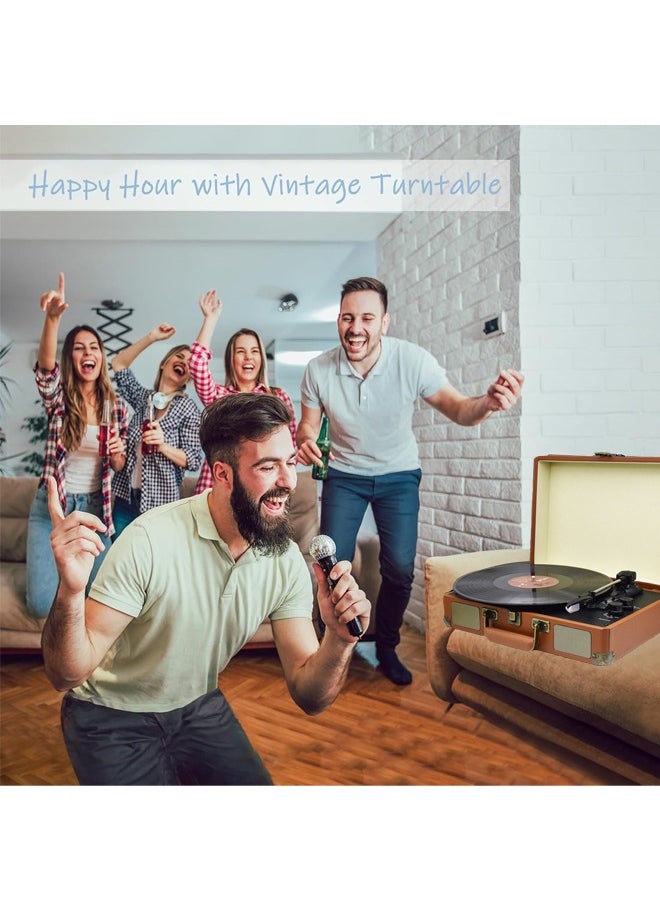 Record Player Vinyl Record Player 3-Speed Wireless Bluetooth Suitcase Portable Belt-Driven Record Player with Built-in Speakers RCA Line Out AUX in Headphone Jack Vintage Turntable Brown