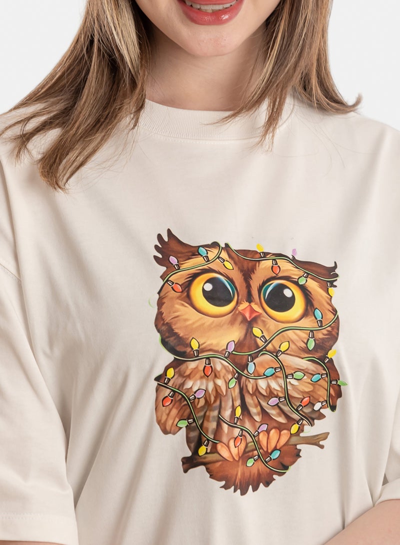 OWL T-shirt 'happy Owl' Off White - Image 2
