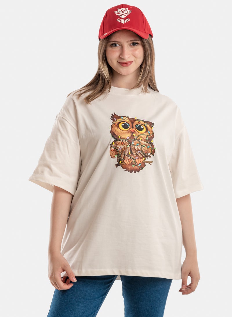 OWL T-shirt 'happy Owl' Off White - Image 1