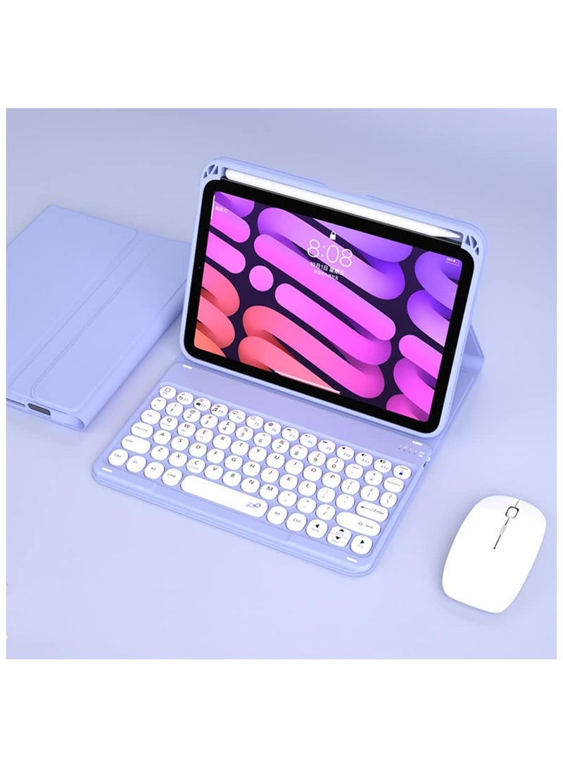 Arabic and English Compatible with iPad Mini 6 2021 8.3 inch Magnetic Keyboard Case, Round Key Detachable Keyboard with Pencil Holder and Mouse for iPad Mini 6