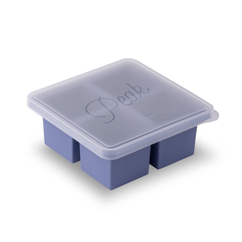 WP Cup Cubes Silicone Freezer Tray with Lid Blue Makes 4 Perfect 1Cup Portions Freeze Store Soup Broth Sauce Leftovers Dishwasher Safe 4Cup
