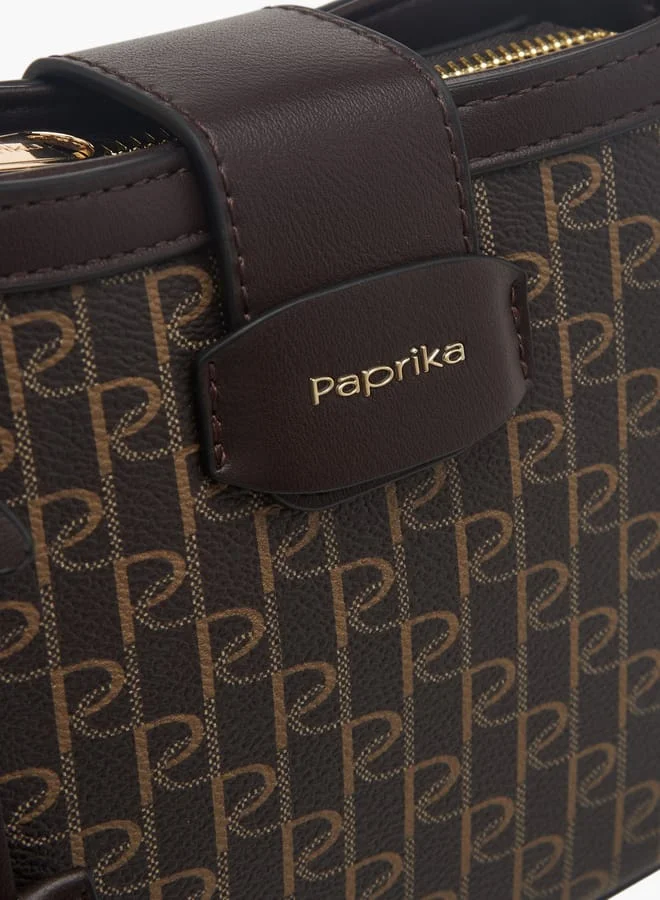 Paprika Women's Monogram Print Crossbody Bag with Adjustable Strap