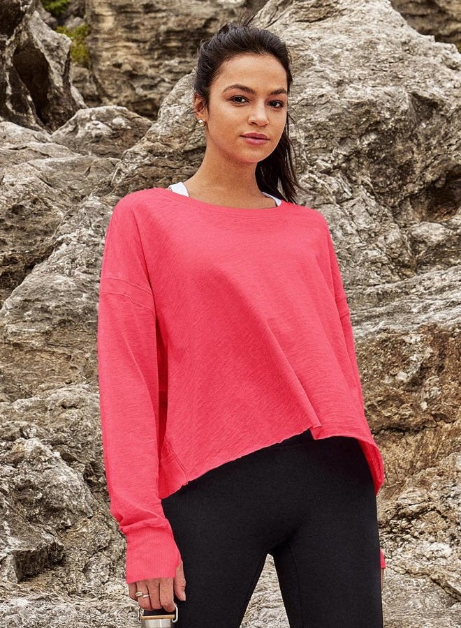 Panadila Womens Open Back Workout Top Long Sleeve Athletic Shirts Casual Crop Running Tee Y2k Yoga, Watermelon Red, M - Image 2