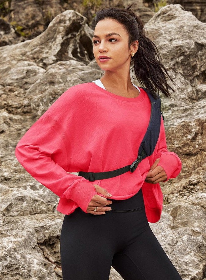 Panadila Womens Open Back Workout Top Long Sleeve Athletic Shirts Casual Crop Running Tee Y2k Yoga, Watermelon Red, M - Image 4