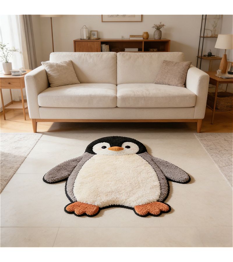 Imitation Cashmere 900G 9Mm 2D Flat Cute Penguin Shaped Carpet 70x80cm - Image 5