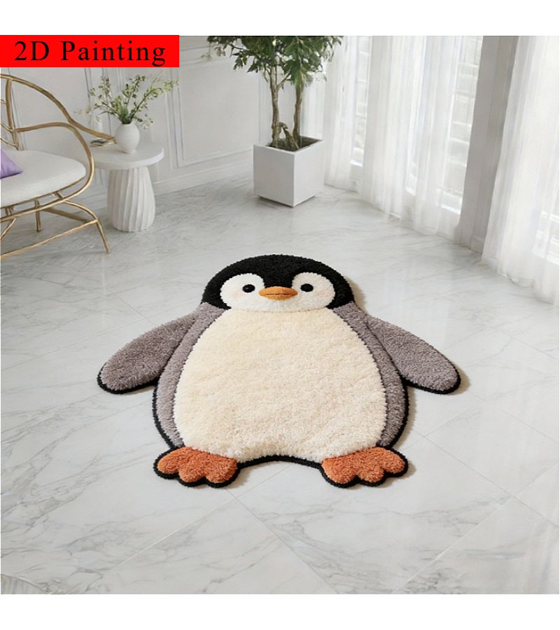 Imitation Cashmere 900G 9Mm 2D Flat Cute Penguin Shaped Carpet 70x80cm - Image 1