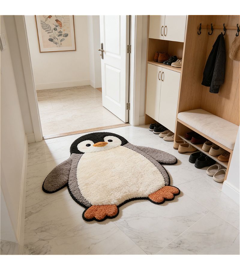 Imitation Cashmere 900G 9Mm 2D Flat Cute Penguin Shaped Carpet 70x80cm - Image 2