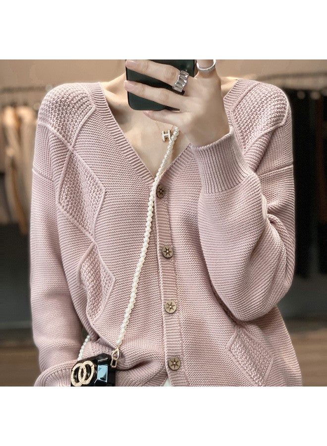 XINYANG 100% Cotton 7-Needle Thickened Cardigan Women 2025 Autumn Winter V-Neck Loose Short Jacket Knitwear - Image 2