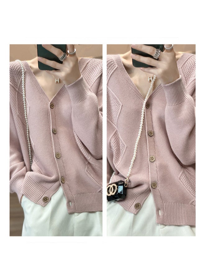 XINYANG 100% Cotton 7-Needle Thickened Cardigan Women 2025 Autumn Winter V-Neck Loose Short Jacket Knitwear - Image 5
