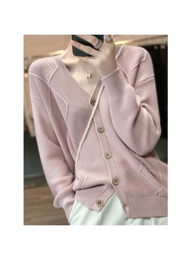 XINYANG 100% Cotton 7-Needle Thickened Cardigan Women 2025 Autumn Winter V-Neck Loose Short Jacket Knitwear - Image 3