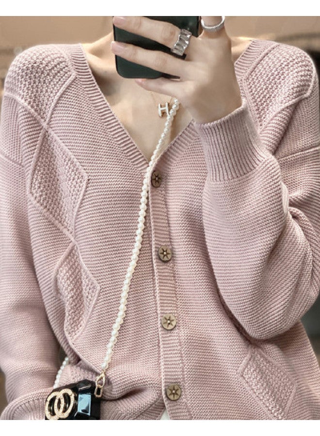 XINYANG 100% Cotton 7-Needle Thickened Cardigan Women 2025 Autumn Winter V-Neck Loose Short Jacket Knitwear - Image 1