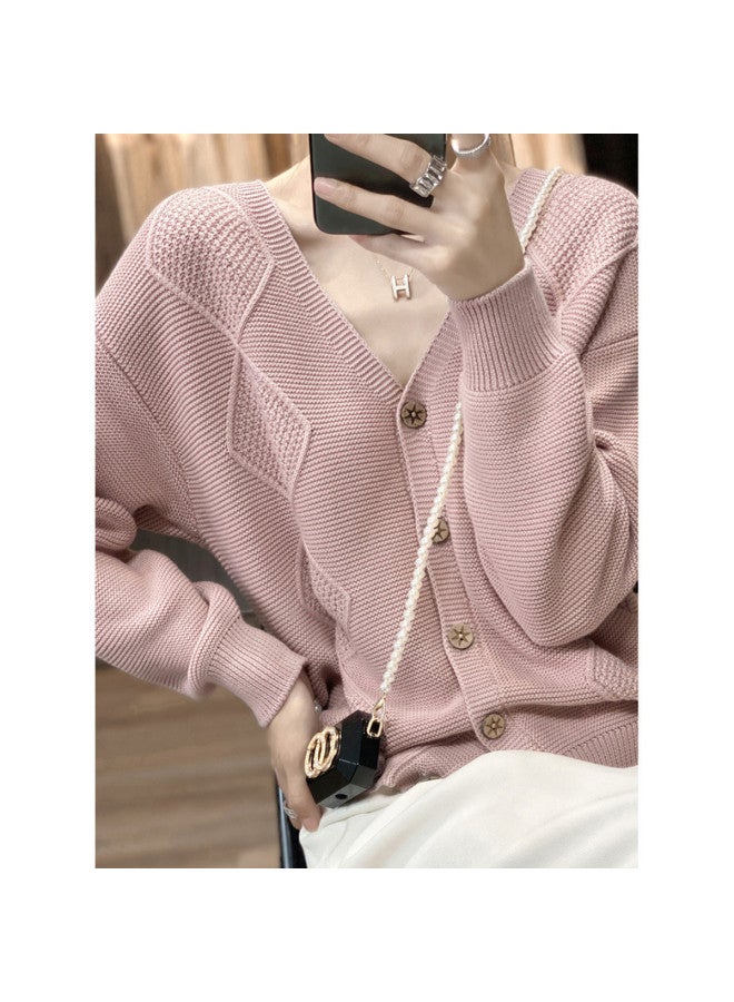 XINYANG 100% Cotton 7-Needle Thickened Cardigan Women 2025 Autumn Winter V-Neck Loose Short Jacket Knitwear - Image 4