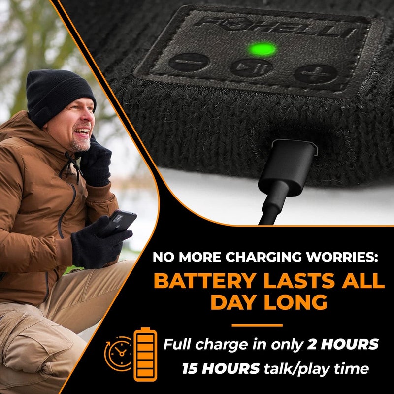 Foxelli Bluetooth Beanie Hat with Headphones Perfect Tech Gift for Men & Women Black - Image 5