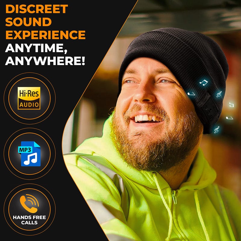 Foxelli Bluetooth Beanie Hat with Headphones Perfect Tech Gift for Men & Women Black - Image 2