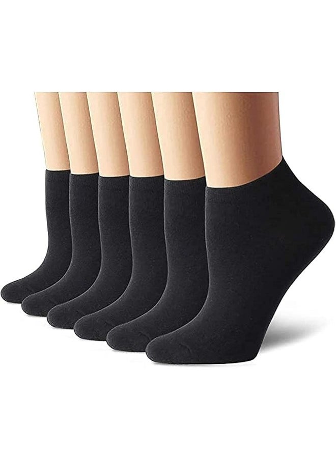 Be-Queen - 6 Pairs Women's Short Ankle Athletic Socks Cotton Spandex Sport Sock for Ladies free size EU 36 to 42 (BLACK 6 Pairs,6) - Image 1