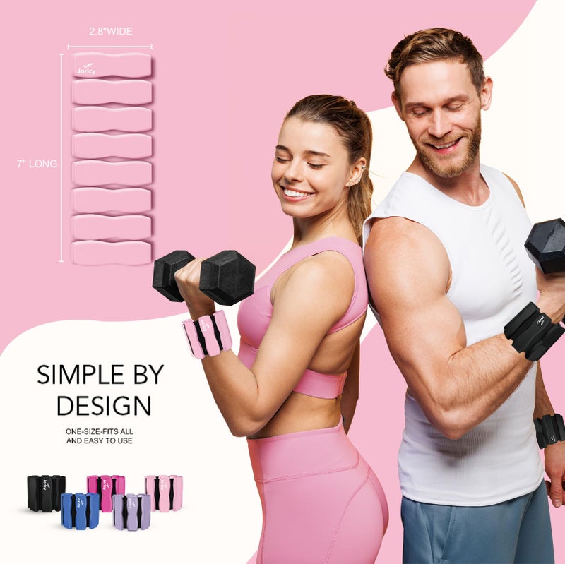 JORICY Wrist Ankle Weights for Women Men, Leg Arm Wrist Weights Bangles 1lb*2 Wearable Weights Pilates Weighted Bracelet for Strength Training Walking Swimming Yoga Physical Therapy Pink - Image 3