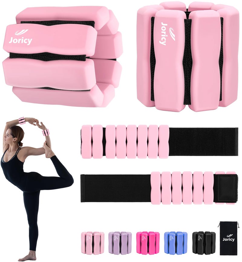 JORICY Wrist Ankle Weights for Women Men, Leg Arm Wrist Weights Bangles 1lb*2 Wearable Weights Pilates Weighted Bracelet for Strength Training Walking Swimming Yoga Physical Therapy Pink - Image 1