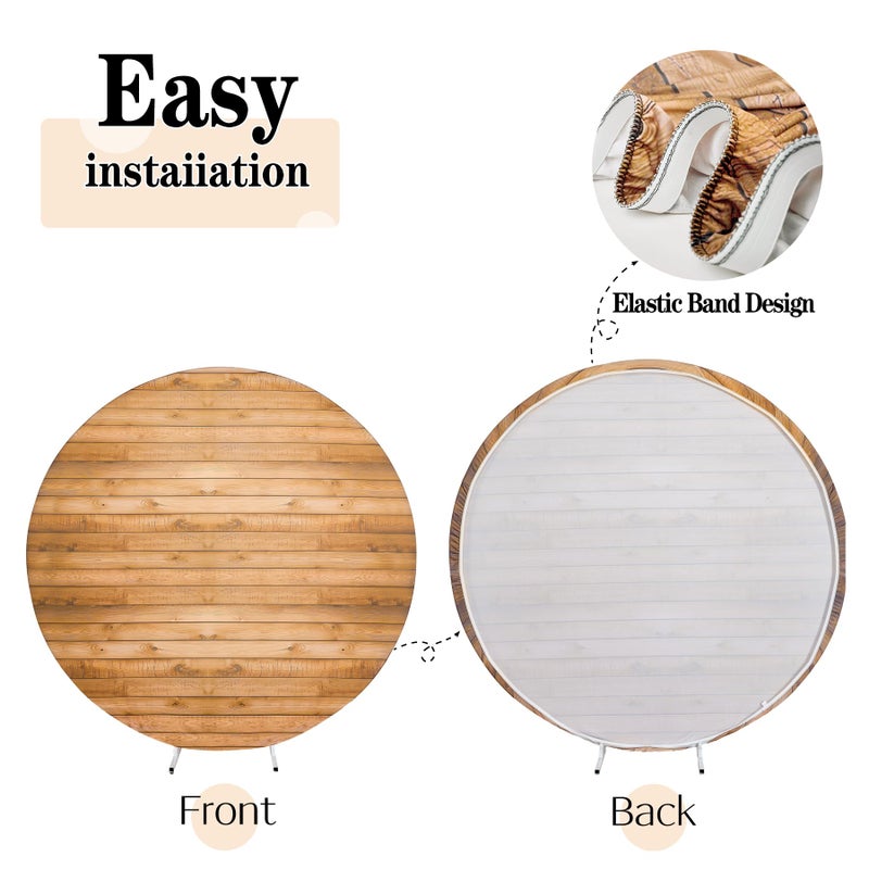 Htper 7.2FT Wood Grain Round Arch Backdrop Cover for 7/7.2ft Circle Stand, Wrinkle Free Circle Arch Background Cover, Vintage Wood Texture Wall Round Backdrop for Wedding Photography Birthday Baby Shower - Image 4