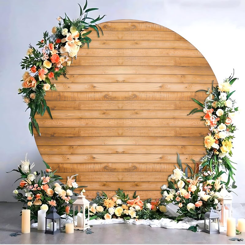 Htper 7.2FT Wood Grain Round Arch Backdrop Cover for 7/7.2ft Circle Stand, Wrinkle Free Circle Arch Background Cover, Vintage Wood Texture Wall Round Backdrop for Wedding Photography Birthday Baby Shower - Image 1