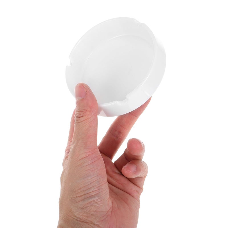 Unbreakable White Plastic Ashtray Set of 2 Round Ash Holder Lightweight Melamine for Home Office Outdoor Patio - Image 4