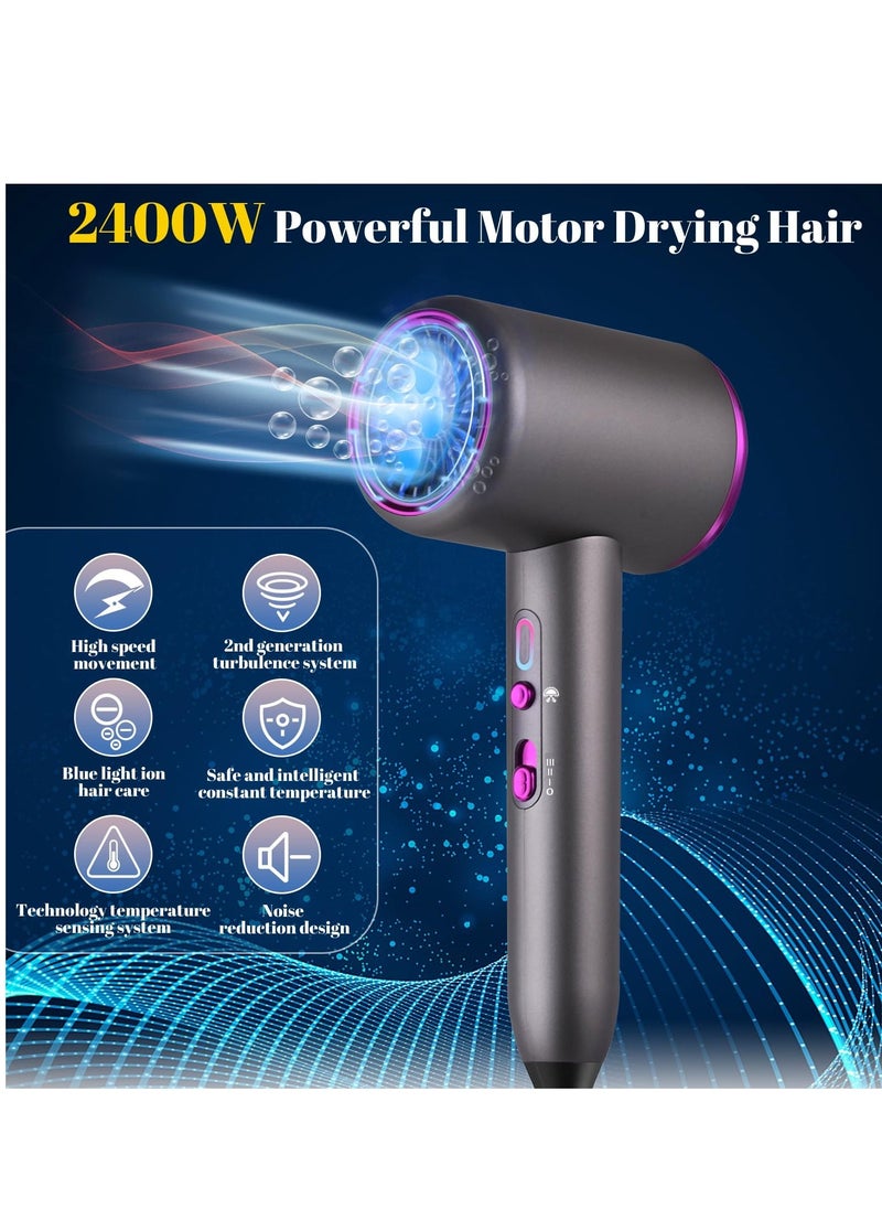 عام Ionic Hair Dryer 2400W with Diffuser, Professional Electric Hairdryer with Powerful AC Motor, Salon Blow Dryer with Hot/Cold on and 3 Temperature Settings, for Women and Men (Grey) - Image 5