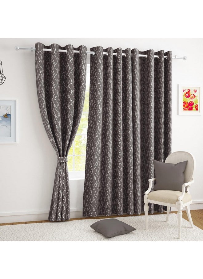 Story@Home Story@Home Blackout Door Curtains 7 Feet Set of 3 | Curvy Line Dot Design | 92% Room Darkening | Thermal Insulated Curtains | Curtain for Living Room | (116 x 215 cm, Grey) | Perfect for Home Decor  - Image 1