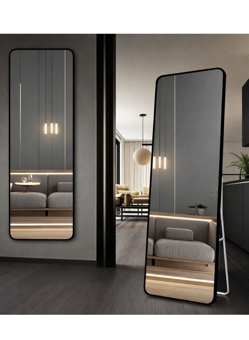 الأزرق جي دبليو مرآة أرضية بطول كامل بإطار من سبائك الألومنيوم، مرآة كبيرة قائمة بذاتها قابلة للإمالة لغرفة النوم، مرآة للجسم بالكامل، مرآة قائمة، مرآة مثبتة على الحائط، مرآة مكياج لغرفة المعيشة، لون أسود - Image 2