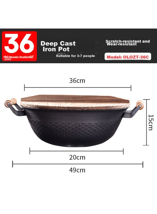 Olofe Iron Wok, Uncoated, For Stewing On Open Flame Stove, Iron Smith's Honeycomb Heat-retaining Round Bottom, Large Capacity Cast Iron Stir-fry And Stew Pot, 36cm - Image 3