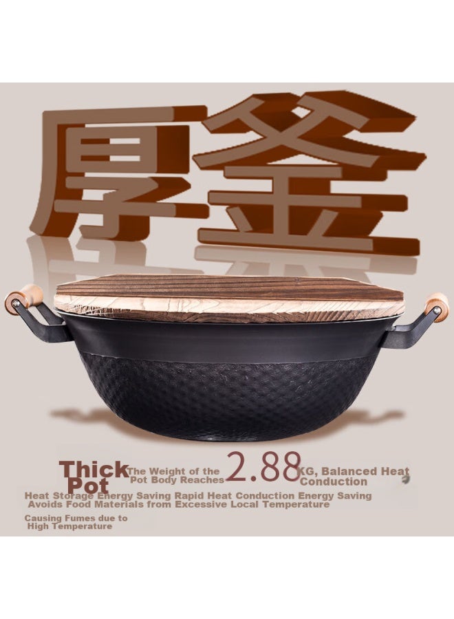 Olofe Iron Wok, Uncoated, For Stewing On Open Flame Stove, Iron Smith's Honeycomb Heat-retaining Round Bottom, Large Capacity Cast Iron Stir-fry And Stew Pot, 36cm - Image 5