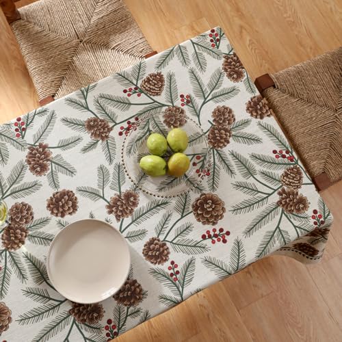 ISAENNE Designer Christmas Beige Linen Table Cloth for Rectangle Table,Pinecones Pattern Indoor Tablecloths,Washable Decor Tablecloth for Dining Thanksgiving Kitchen Christmas,55"*79"-Carol B - Image 4