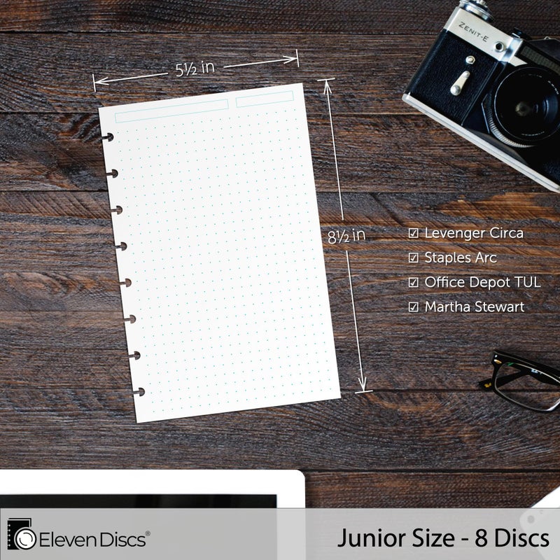 Eleven Discs Discbound Paper, Junior Size Blue Dot Grid Sheets - Premium 120gsm Heavyweight Notebook & Planner Refills - 8 Discs, 5.5 x 8.5 in - Punched for Circa, Arc, TUL (50 Sheets) - Image 4